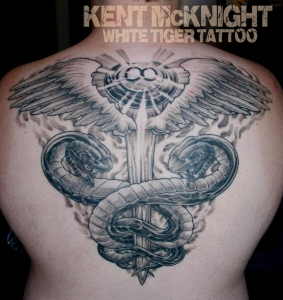 cadsuceus tattoo by Kent McKnight